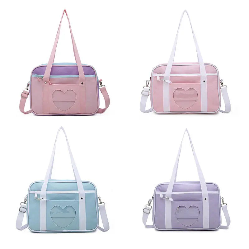 Lovely Japan Style Lolita Student Shoulderbags Heart Window Girl Pink JK Bag Briefcase Bookbag MessengerBags Handbags