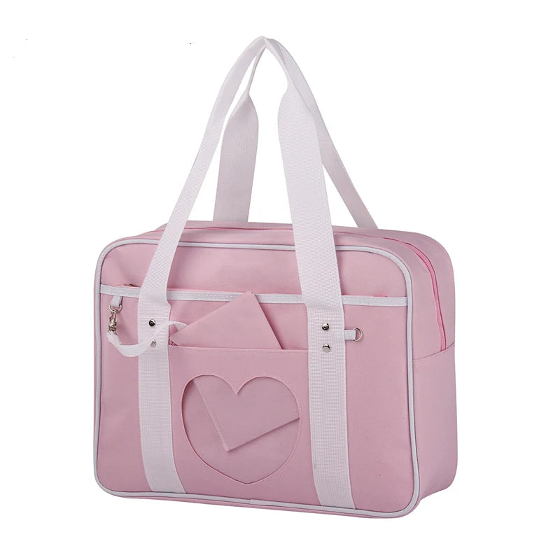 Lovely Japan Style Lolita Student Shoulderbags Heart Window Girl Pink JK Bag Briefcase Bookbag MessengerBags Handbags