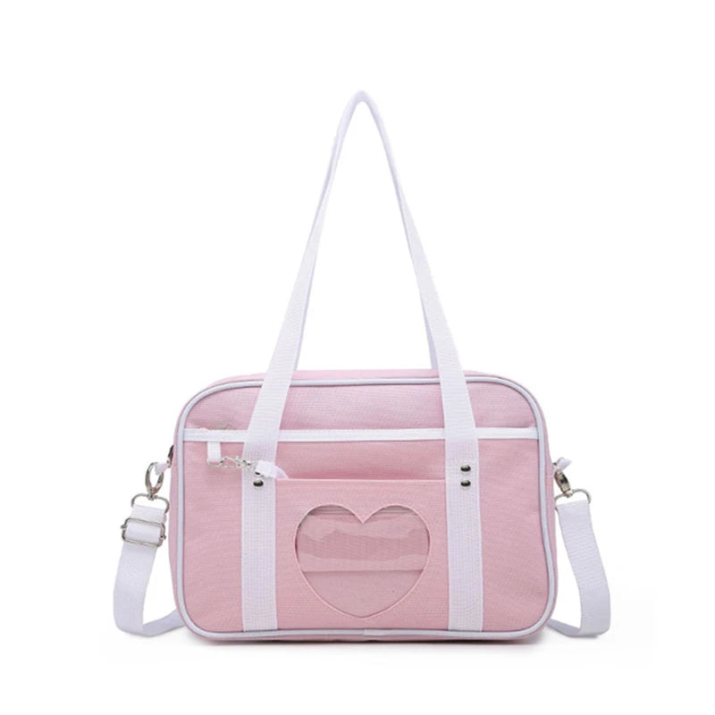 Lovely Japan Style Lolita Student Shoulderbags Heart Window Girl Pink JK Bag Briefcase Bookbag MessengerBags Handbags