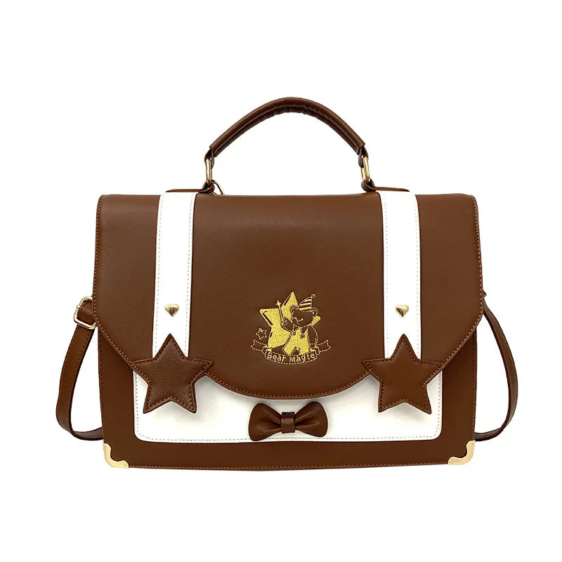 Lovely Japanese Girls Lolita JK Backpacks Satchels HandBags Students Cute Stars Embroidery Bear Briefcases Shoulder Bags