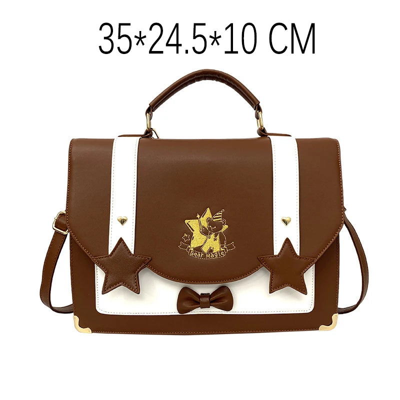Lovely Japanese Girls Lolita JK Backpacks Satchels HandBags Students Cute Stars Embroidery Bear Briefcases Shoulder Bags