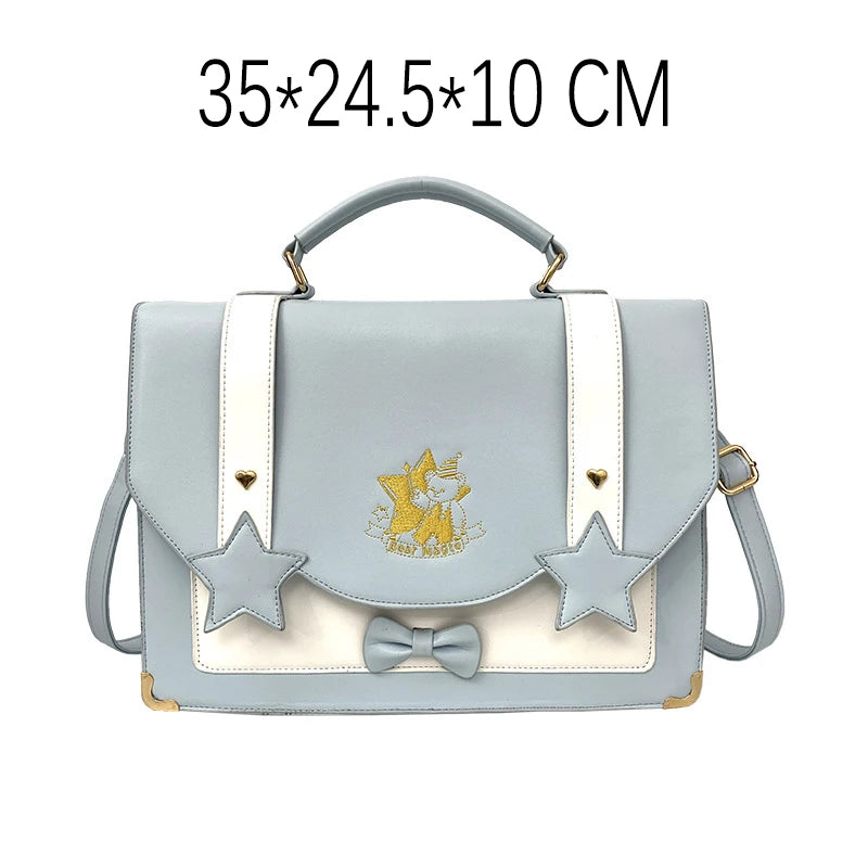 Lovely Japanese Girls Lolita JK Backpacks Satchels HandBags Students Cute Stars Embroidery Bear Briefcases Shoulder Bags