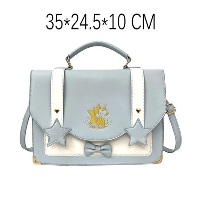 Lovely Japanese Girls Lolita JK Backpacks Satchels HandBags Students Cute Stars Embroidery Bear Briefcases Shoulder Bags