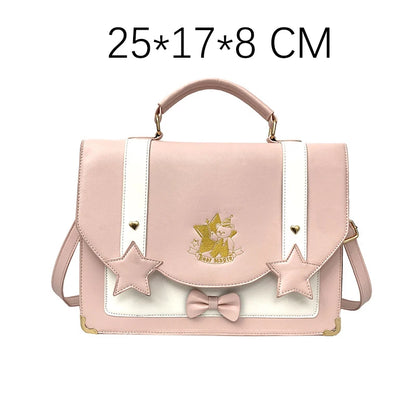 Lovely Japanese Girls Lolita JK Backpacks Satchels HandBags Students Cute Stars Embroidery Bear Briefcases Shoulder Bags