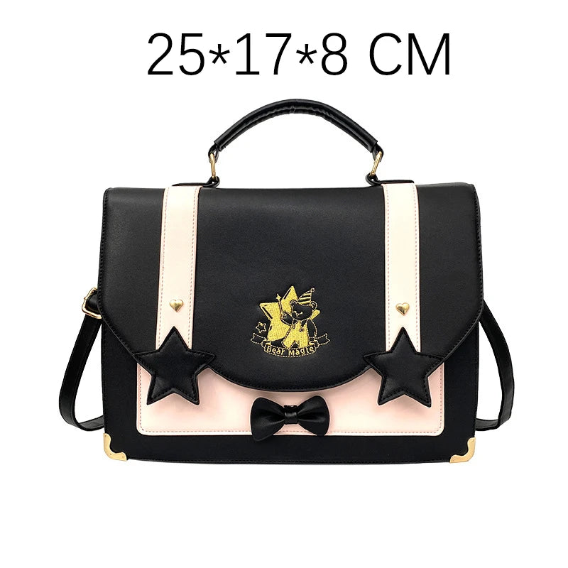 Lovely Japanese Girls Lolita JK Backpacks Satchels HandBags Students Cute Stars Embroidery Bear Briefcases Shoulder Bags