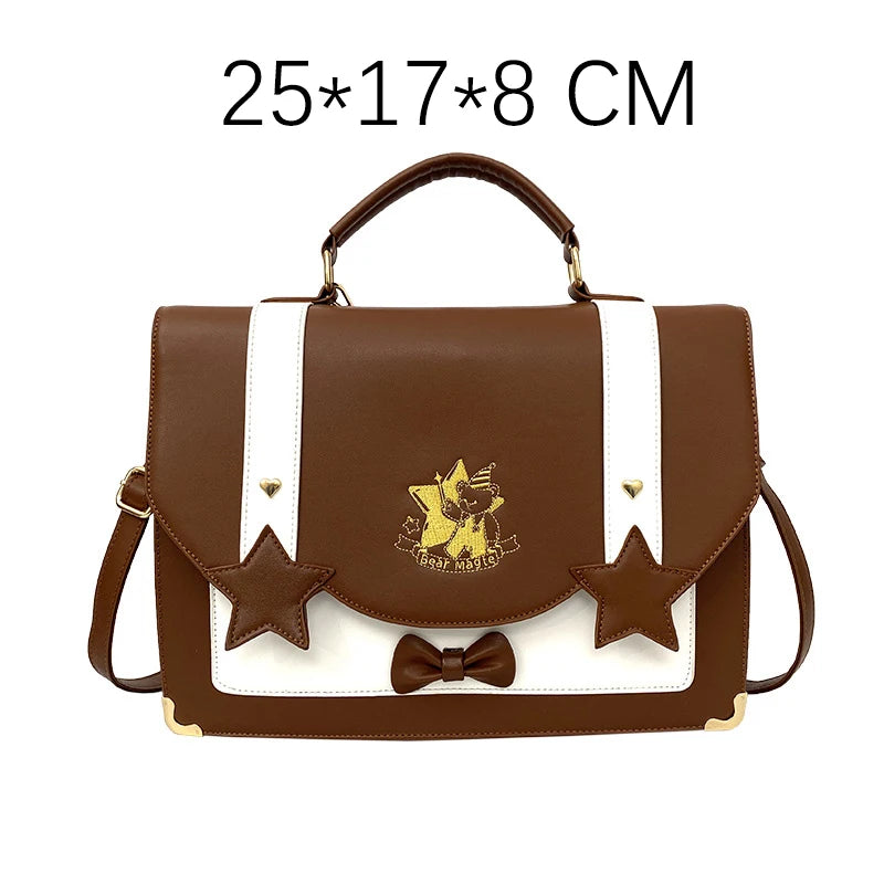 Lovely Japanese Girls Lolita JK Backpacks Satchels HandBags Students Cute Stars Embroidery Bear Briefcases Shoulder Bags