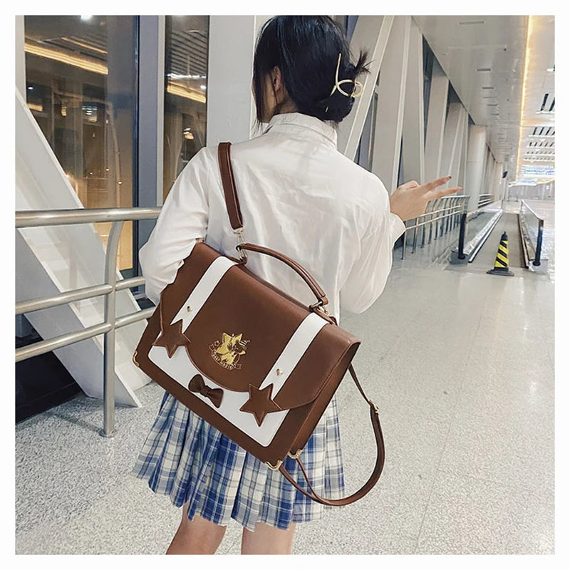 Lovely Japanese Girls Lolita JK Backpacks Satchels HandBags Students Cute Stars Embroidery Bear Briefcases Shoulder Bags