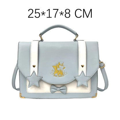 Lovely Japanese Girls Lolita JK Backpacks Satchels HandBags Students Cute Stars Embroidery Bear Briefcases Shoulder Bags