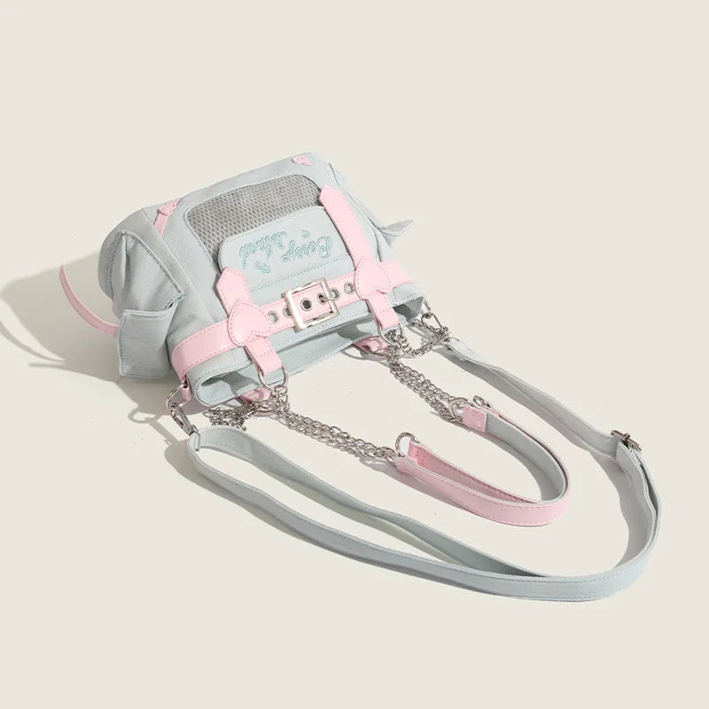 Lovely Japanese Hottie Gyaru Girls Lolita Denim Harajuku Shoulder Bags Women Chains HandBags Cute Transparent Itabags