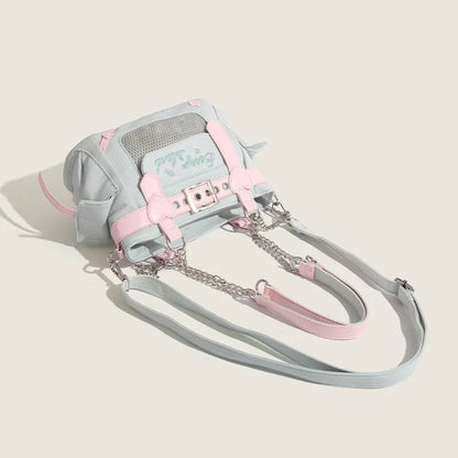 Lovely Japanese Hottie Gyaru Girls Lolita Denim Harajuku Shoulder Bags Women Chains HandBags Cute Transparent Itabags