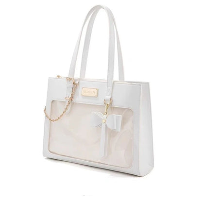 Lovely Japanese Lolita Girls Cute Tote HandBags Female Bowknot Chain Two Dimensional Shoulder Bags Transparent Window Itabags