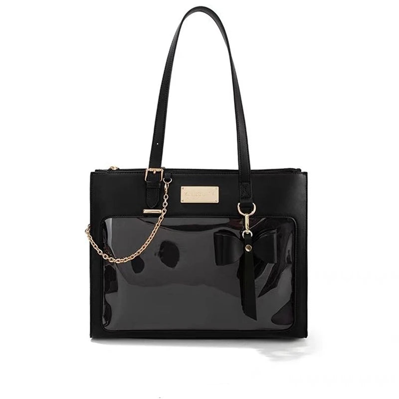Lovely Japanese Lolita Girls Cute Tote HandBags Female Bowknot Chain Two Dimensional Shoulder Bags Transparent Window Itabags