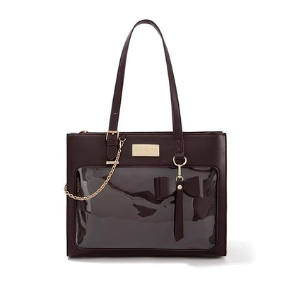 Lovely Japanese Lolita Girls Cute Tote HandBags Female Bowknot Chain Two Dimensional Shoulder Bags Transparent Window Itabags