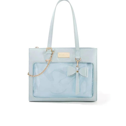 Lovely Japanese Lolita Girls Cute Tote HandBags Female Bowknot Chain Two Dimensional Shoulder Bags Transparent Window Itabags