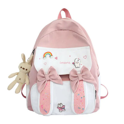 Lovely Korean Style Gilr Lolita Pink Backpacks Messenger Bags Waterproof Transparent Window School Cute Rabbit HandBags Itbags