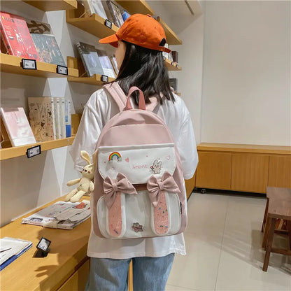 Lovely Korean Style Gilr Lolita Pink Backpacks Messenger Bags Waterproof Transparent Window School Cute Rabbit HandBags Itbags