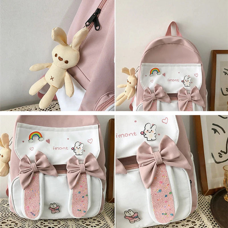 Lovely Korean Style Gilr Lolita Pink Backpacks Messenger Bags Waterproof Transparent Window School Cute Rabbit HandBags Itbags