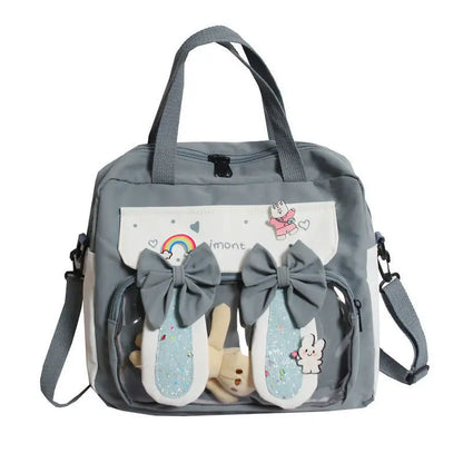 Lovely Korean Style Gilr Lolita Pink Backpacks Messenger Bags Waterproof Transparent Window School Cute Rabbit HandBags Itbags