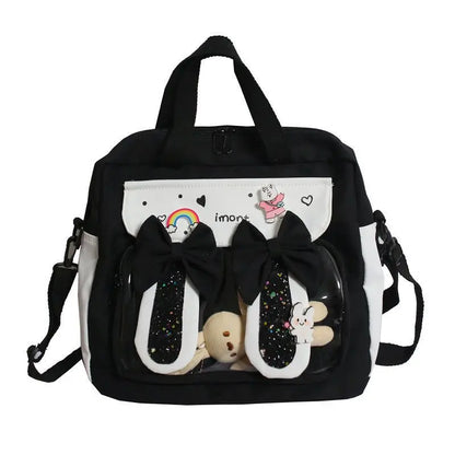 Lovely Korean Style Gilr Lolita Pink Backpacks Messenger Bags Waterproof Transparent Window School Cute Rabbit HandBags Itbags