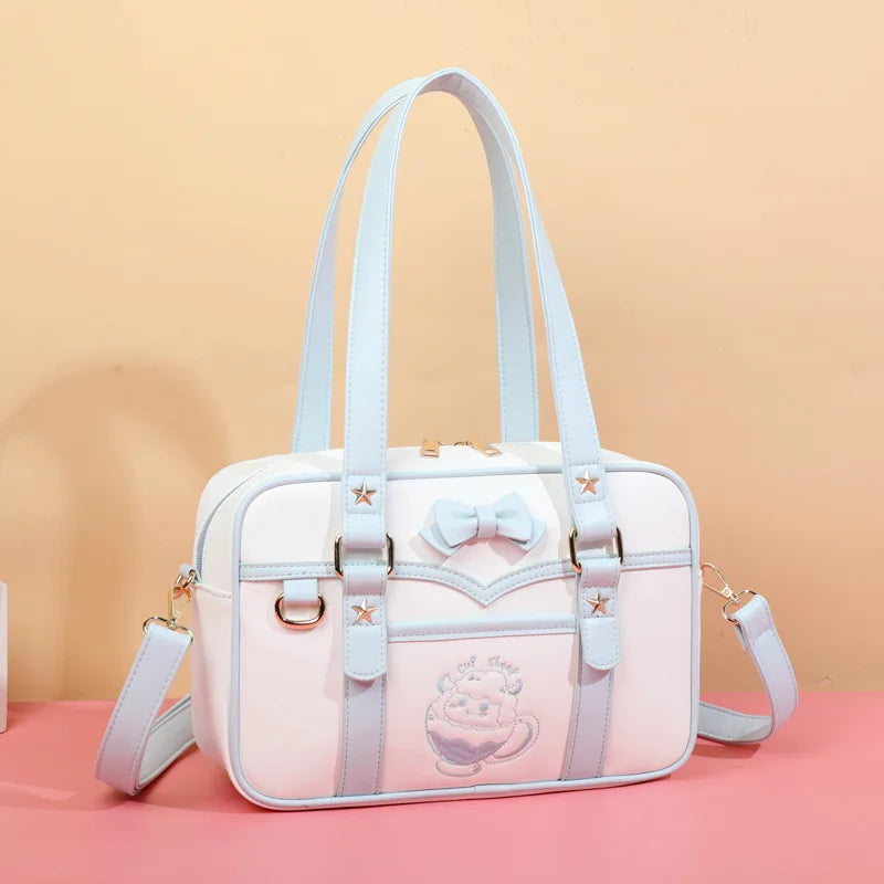 Lovely Korean Style Girl Lolita JK Itbag Briefcase Students Sweet Bowknot Embroidery Lamb Shoulder Bags HandBags Anime