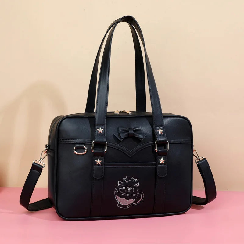 Lovely Korean Style Girl Lolita JK Itbag Briefcase Students Sweet Bowknot Embroidery Lamb Shoulder Bags HandBags Anime