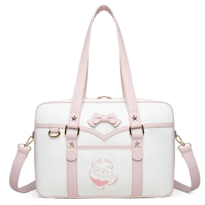 Lovely Korean Style Girl Lolita JK Itbag Briefcase Students Sweet Bowknot Embroidery Lamb Shoulder Bags HandBags Anime