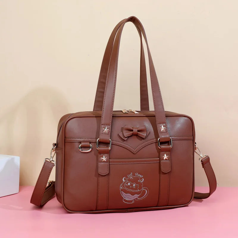 Lovely Korean Style Girl Lolita JK Itbag Briefcase Students Sweet Bowknot Embroidery Lamb Shoulder Bags HandBags Anime