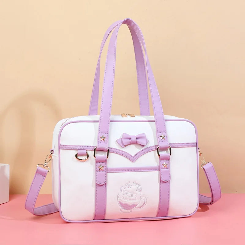 Lovely Korean Style Girl Lolita JK Itbag Briefcase Students Sweet Bowknot Embroidery Lamb Shoulder Bags HandBags Anime