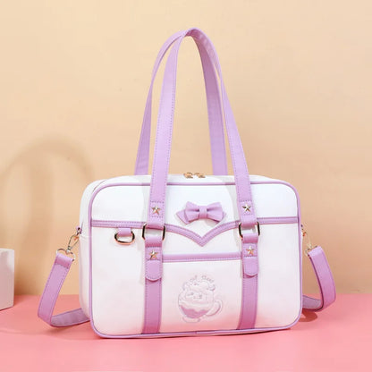 Lovely Korean Style Girl Lolita JK Itbag Briefcase Students Sweet Bowknot Embroidery Lamb Shoulder Bags HandBags Anime