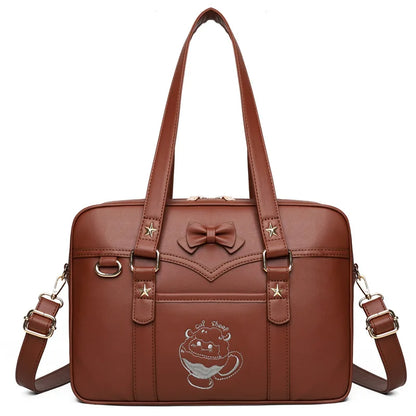 Lovely Korean Style Girl Lolita JK Itbag Briefcase Students Sweet Bowknot Embroidery Lamb Shoulder Bags HandBags Anime