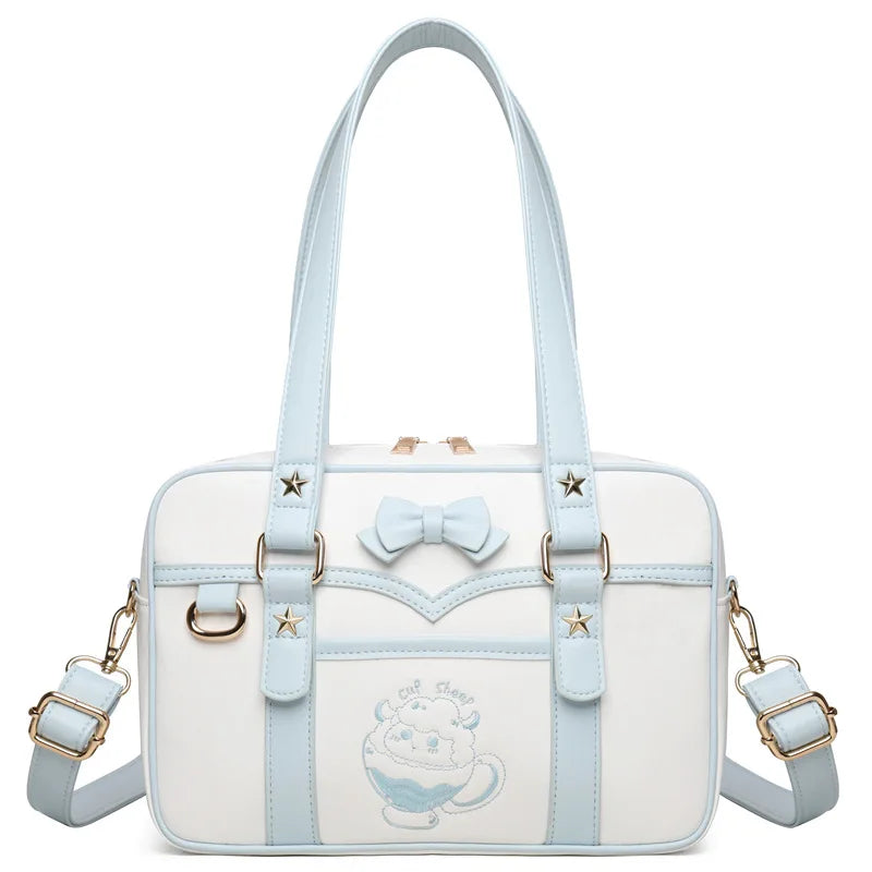 Lovely Korean Style Girl Lolita JK Itbag Briefcase Students Sweet Bowknot Embroidery Lamb Shoulder Bags HandBags Anime