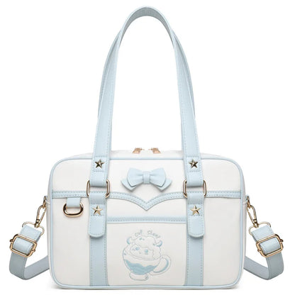 Lovely Korean Style Girl Lolita JK Itbag Briefcase Students Sweet Bowknot Embroidery Lamb Shoulder Bags HandBags Anime