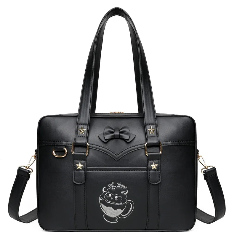 Lovely Korean Style Girl Lolita JK Itbag Briefcase Students Sweet Bowknot Embroidery Lamb Shoulder Bags HandBags Anime