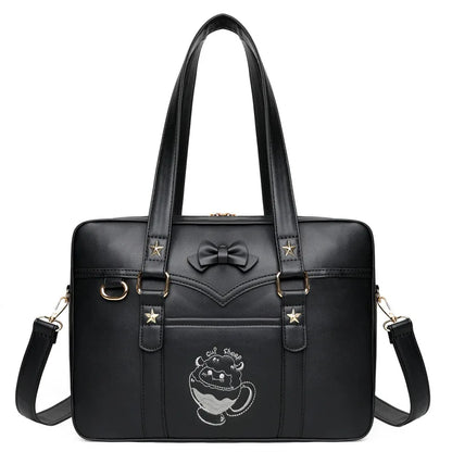 Lovely Korean Style Girl Lolita JK Itbag Briefcase Students Sweet Bowknot Embroidery Lamb Shoulder Bags HandBags Anime