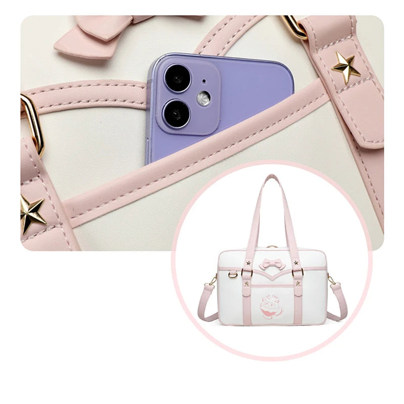 Lovely Korean Style Girl Lolita JK Itbag Briefcase Students Sweet Bowknot Embroidery Lamb Shoulder Bags HandBags Anime