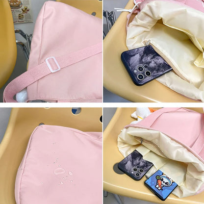 Lovely Korean Style Girl Lolita Shoulder Bags Kawaii Plush Duck Doll Embroidery Cat Itabag Waterproof Anime CanvasBags