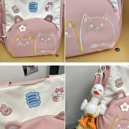 Lovely Korean Style Girl Lolita Shoulder Bags Kawaii Plush Duck Doll Embroidery Cat Itabag Waterproof Anime CanvasBags
