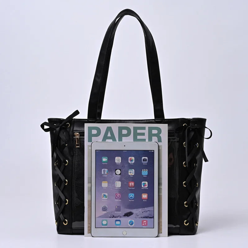 Lovely Korean Style Lolita Girls High-capacity Shoulder Bags Briefcase Female Transparent Tote Hand Bags Itbags