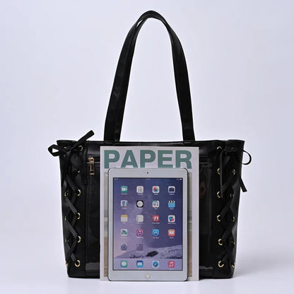 Lovely Korean Style Lolita Girls High-capacity Shoulder Bags Briefcase Female Transparent Tote Hand Bags Itbags