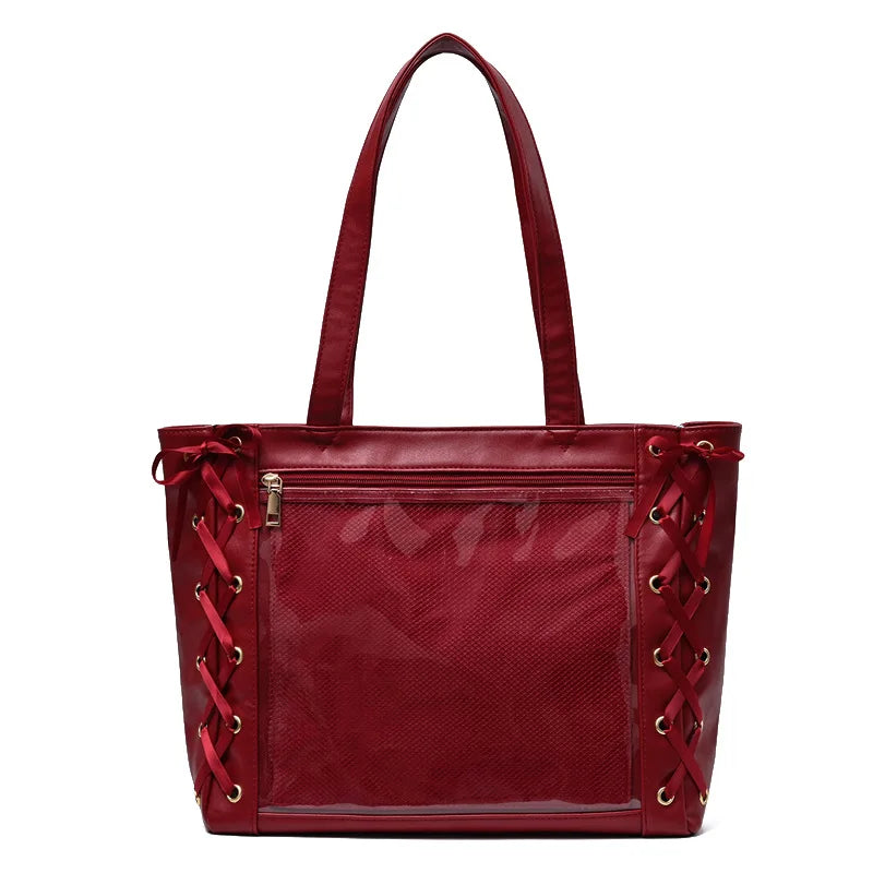Lovely Korean Style Lolita Girls High-capacity Shoulder Bags Briefcase Female Transparent Tote Hand Bags Itbags