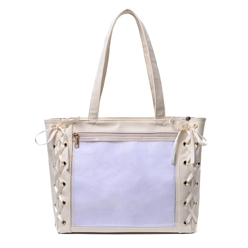 Lovely Korean Style Lolita Girls High-capacity Shoulder Bags Briefcase Female Transparent Tote Hand Bags Itbags