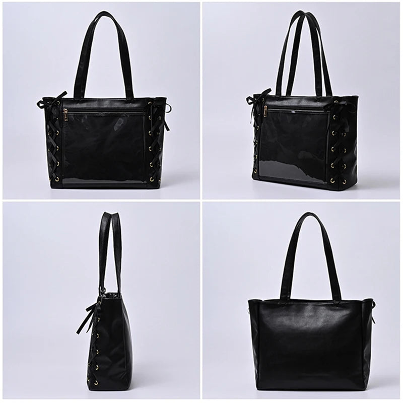 Lovely Korean Style Lolita Girls High-capacity Shoulder Bags Briefcase Female Transparent Tote Hand Bags Itbags