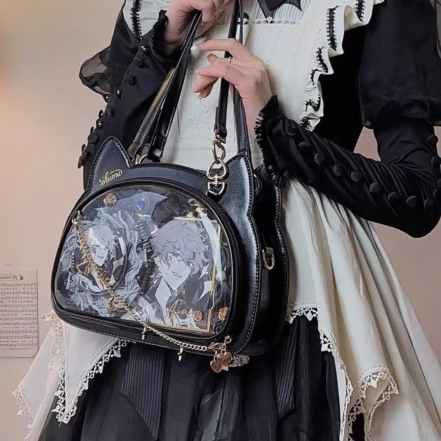 Lovely Lolita Girls Cat Style Itabags Shoulder Bags Kawaii Female Transparent Layer Moon Stars Chain HandBags
