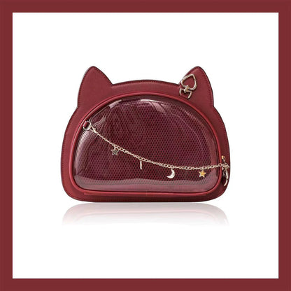 Lovely Lolita Girls Cat Style Itabags Shoulder Bags Kawaii Female Transparent Layer Moon Stars Chain HandBags
