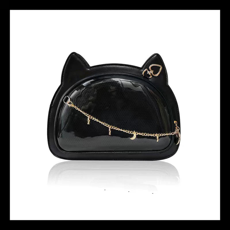 Lovely Lolita Girls Cat Style Itabags Shoulder Bags Kawaii Female Transparent Layer Moon Stars Chain HandBags