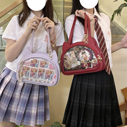 Lovely Lolita Girls Cat Style Itabags Shoulder Bags Kawaii Female Transparent Layer Moon Stars Chain HandBags