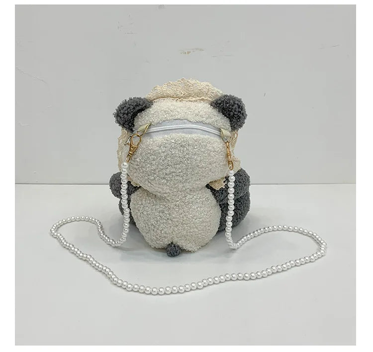 Lovely Lolita Panada Bag Girly Girl Students Messenger Bags Pearl Strap Plush Toys Shoulder Bags
