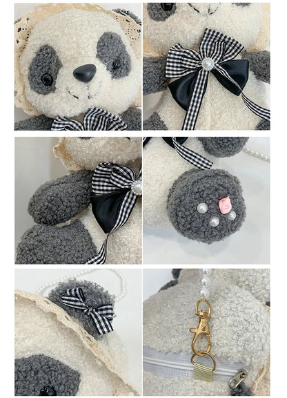Lovely Lolita Panada Bag Girly Girl Students Messenger Bags Pearl Strap Plush Toys Shoulder Bags