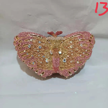 Lovely Pink Butterfly Mini Rhinestone Clutches Woman Diamond Purse Bridal Dinner Cocktail Prom Handbag Wedding Party Crystal Bag