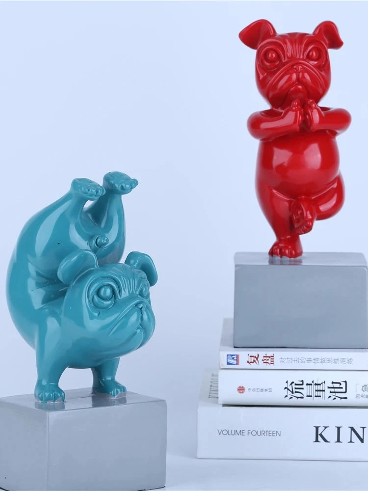 Lovely Yoga French Bulldog Statue Resin Figurines Nordic Creative Cartoon Animals Sculpture Children' Room Decor Crafts